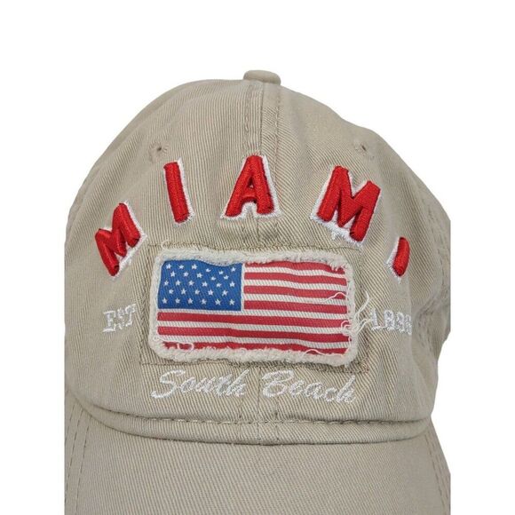 Miami South Beach American Flag Baseball Hat Embroidered Adjustable Khaki RARE!! - Picture 2 of 16